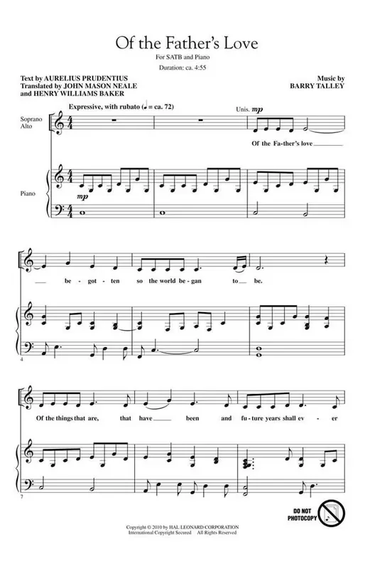 Barry Talley Of the Father‘s Love (Arr. Aurelius Prudentius) Gemischter Chor mit Begleitung