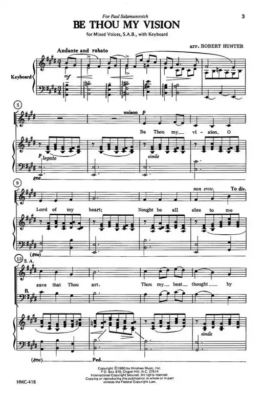 Be Thou My Vision (Arr. Robert Hunter) Gemischter Chor mit Klavier/Orgel