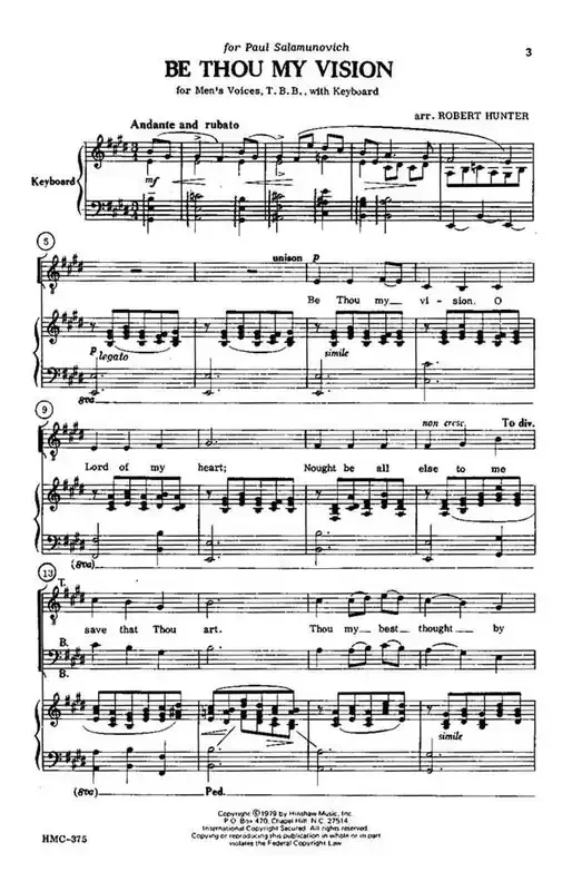 Be Thou My Vision (Arr. Robert Hunter) Männerchor mit Klavier/Orgel