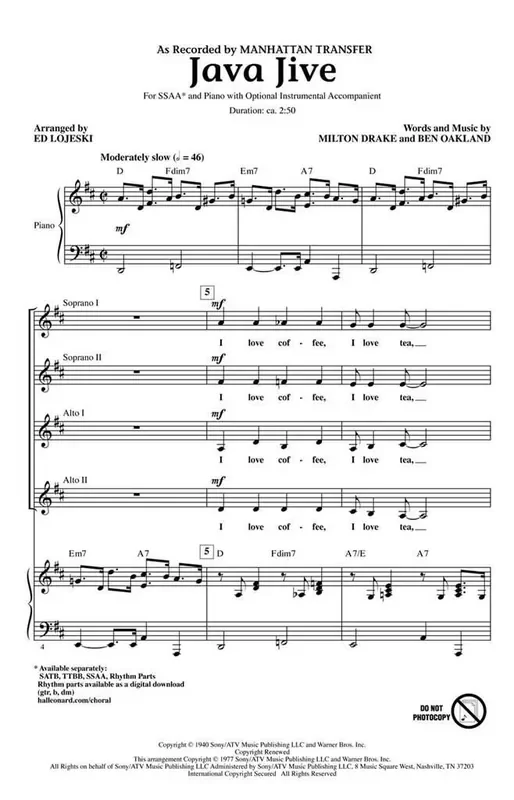 Ben Oakland Java Jive (Arr. Ed Lojeski) Frauenchor mit Begleitung