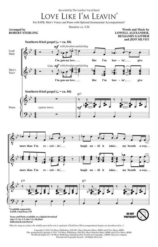 Benjamin Gaither Love Like I‘m Leavin‘ (Arr. Robert Sterling) Gemischter Chor mit Begleitung