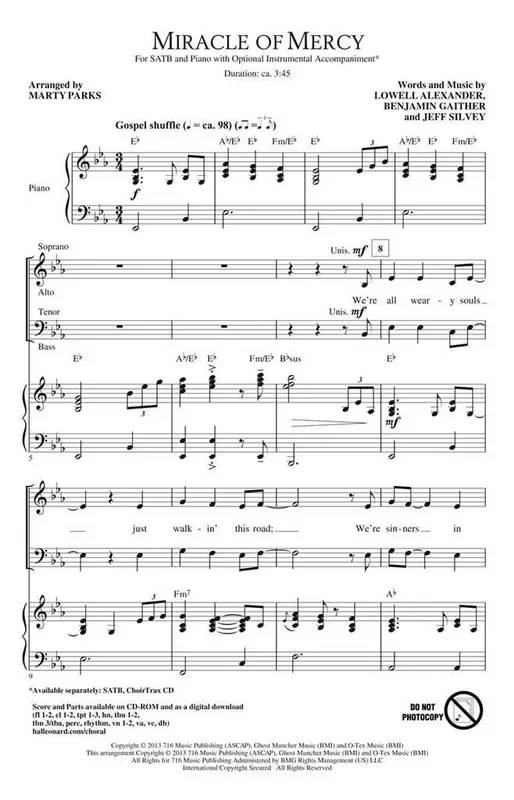 Benjamin Gaither Miracle of Mercy (Arr. Marty Parks) Gemischter Chor mit Begleitung