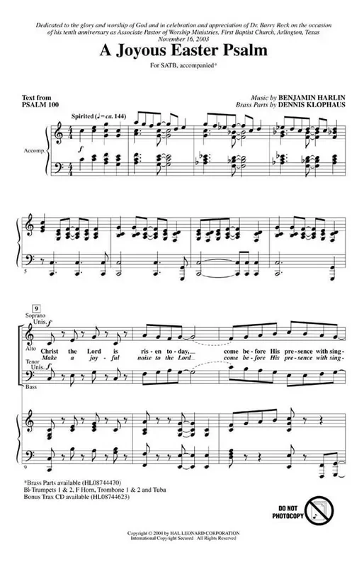 Benjamin Harlan A Joyous Easter Psalm Gemischter Chor mit Begleitung