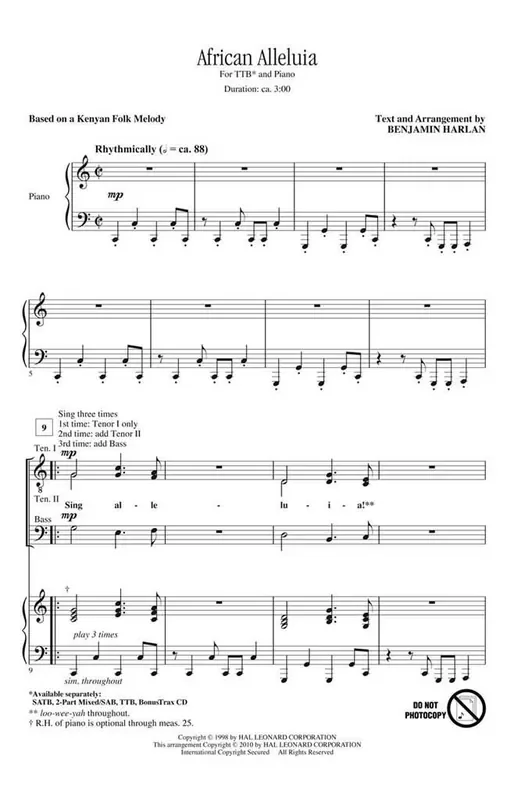 Benjamin Harlan African Alleluia Männerchor mit Begleitung