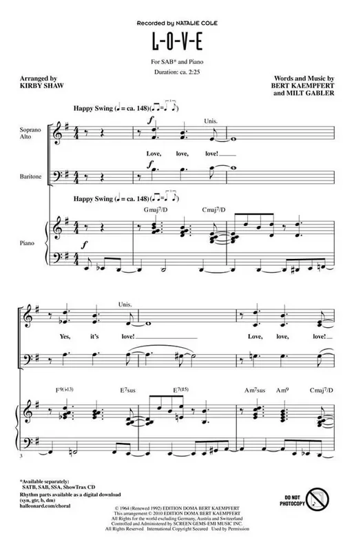 Bert Kaempfert L-O-V-E (Arr. Kirby Shaw) Gemischter Chor mit Klavier/Orgel