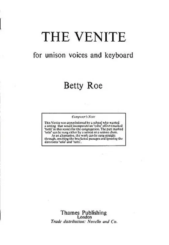 Betty Roe The Venite Gemischter Chor mit Klavier/Orgel