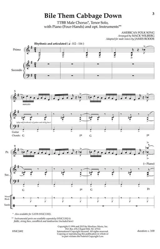 Bile Them Cabbage Down (Arr. Mack Wilbert) Männerchor mit Begleitung