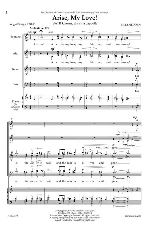 Bill Snedden Arise, My Love Gemischter Chor A cappella