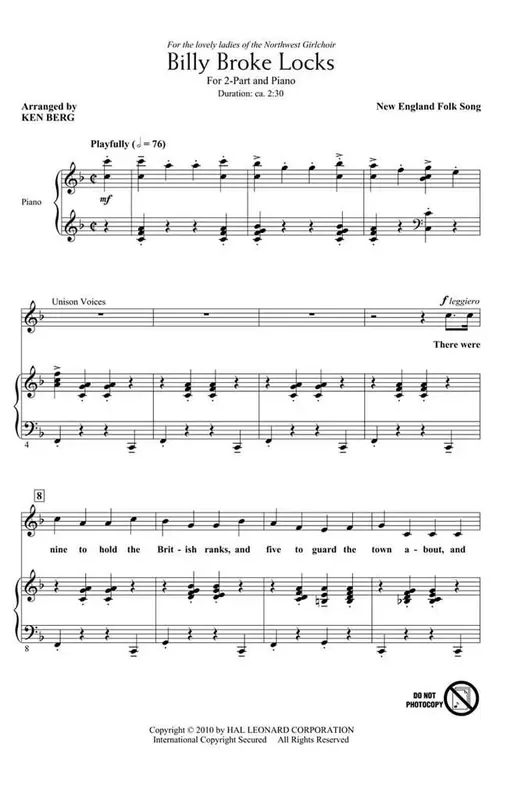 Billy Broke Locks (Arr. Ken Berg) Frauenchor mit Begleitung