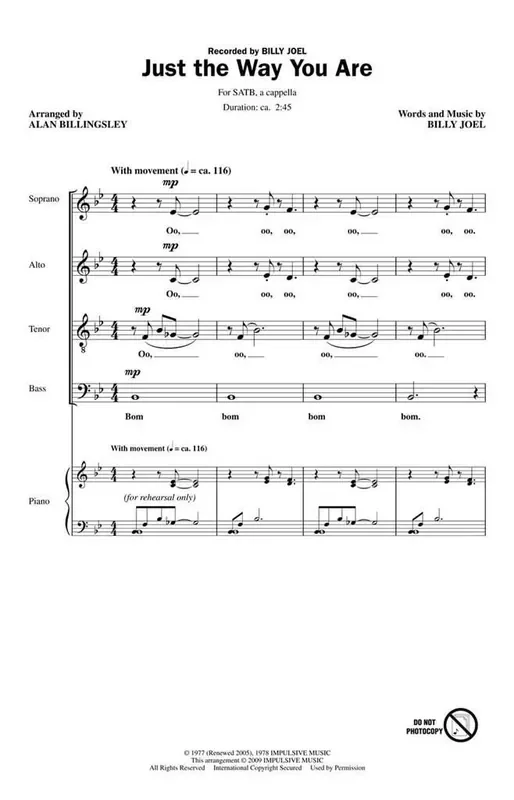 Billy Joel Just The Way You Are (Arr. Alan Billingsley) Gemischter Chor mit Begleitung