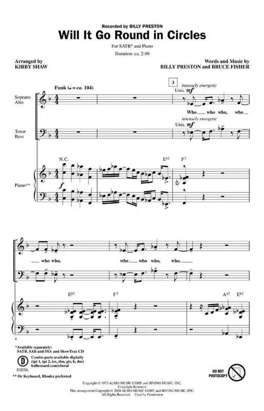 Billy Preston Will It Go Round in Circles (Arr. Kirby Shaw) Gemischter Chor mit Begleitung