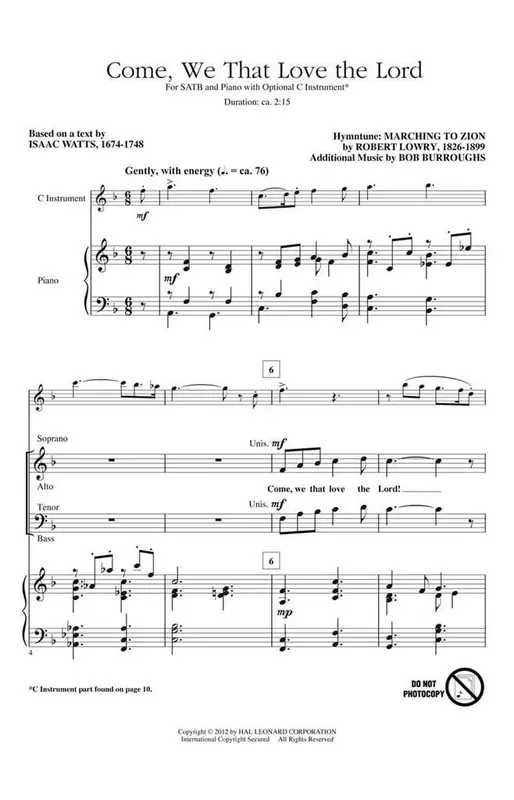 Bob Burroughs Come, We That Love the Lord Gemischter Chor mit Begleitung