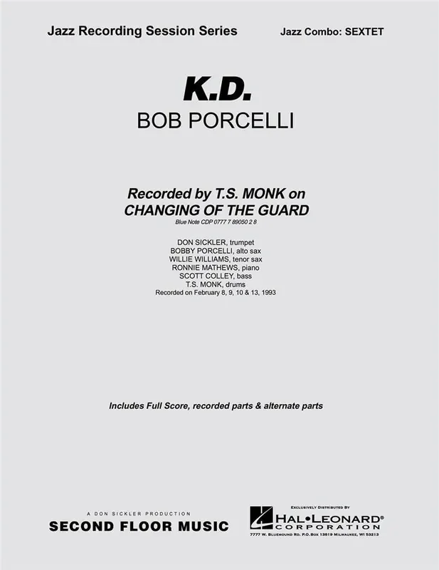 Bob Porcelli K.D. (Arr. Don Sickler) Jazz Ensemble
