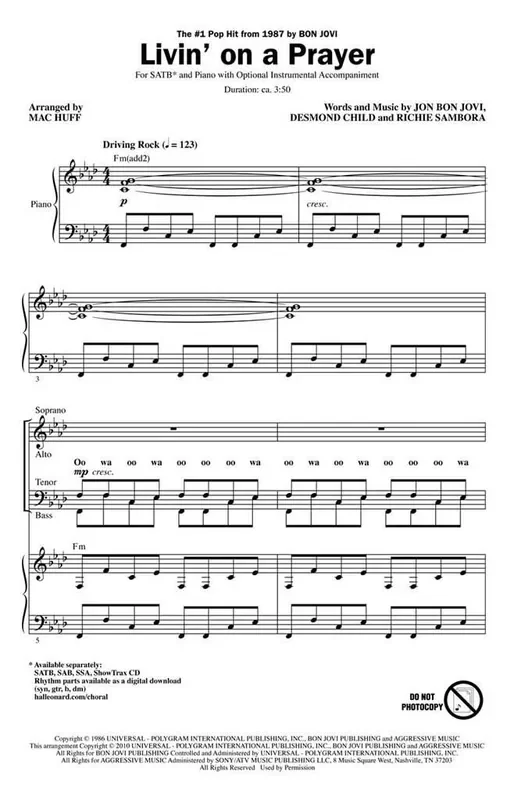 Bon Jovi Livin‘ on a Prayer (Arr. Mac Huff) Gemischter Chor mit Klavier/Orgel