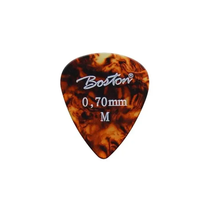 Boston picks, celluloid, tortoise, standard teardrop model, 24-pack, medium, 0.70 mm.
