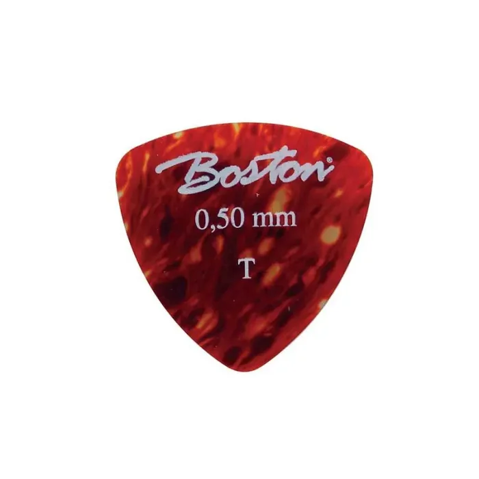 Boston picks, celluloid, tortoise, standard triangle model, 24-pack, thin, 0.50 mm.