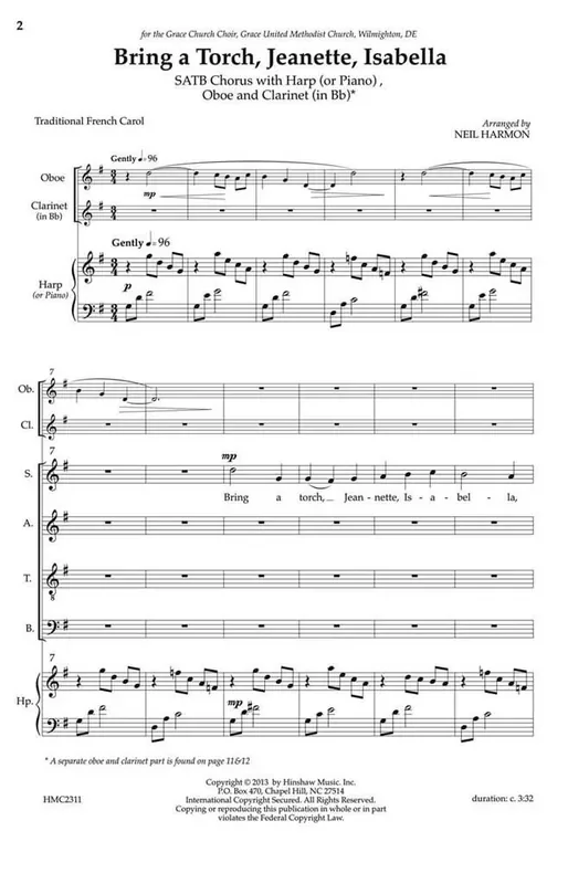 Bring A Torch, Jeanette Isabella (Arr. Neil Harmon) Gemischter Chor mit Klavier/Orgel