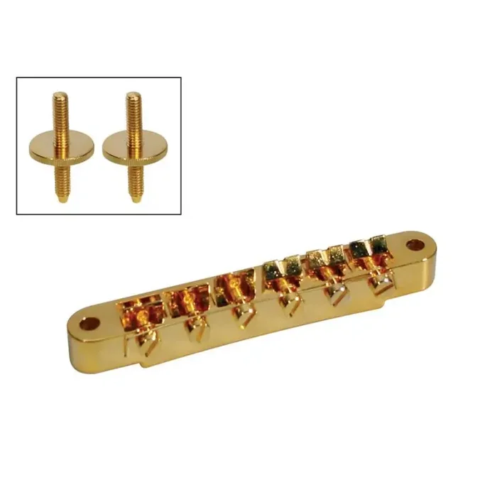 Brug voor e-gitaar, „tune‘o matic“, goud, stud spacing 74,0mm, stud diam 4,0mm