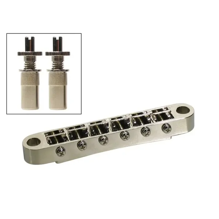 Brug voor e-gitaar, „tune‘o matic“, nikkel, stud spacing 73,0mm, stud diam 6,5mm