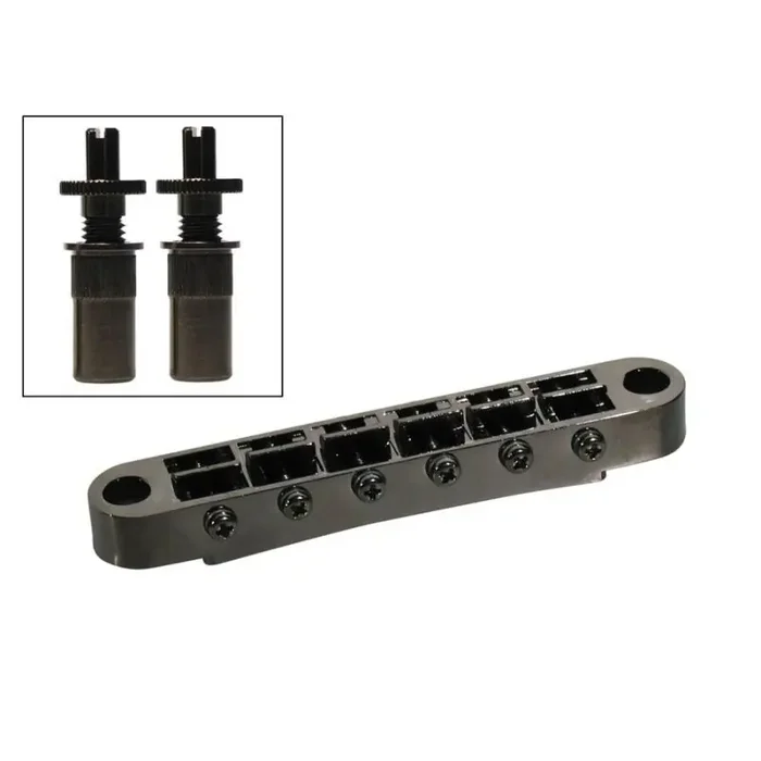 Brug voor e-gitaar, „tune‘o matic“, zwart, stud spacing 73,0mm, stud diam 6,5mm