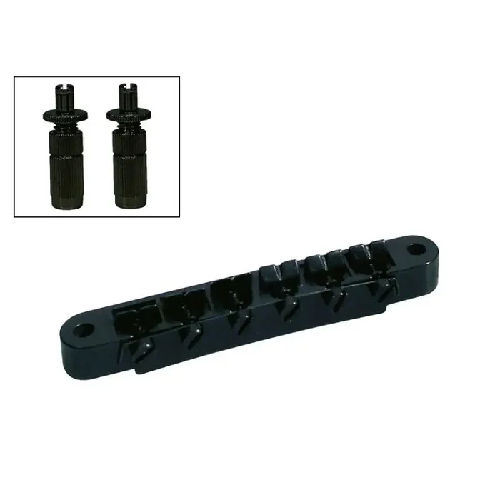 Brug voor e-gitaar, „tune‘o matic“, zwart, stud spacing 73,5mm, stud diam 6,0mm