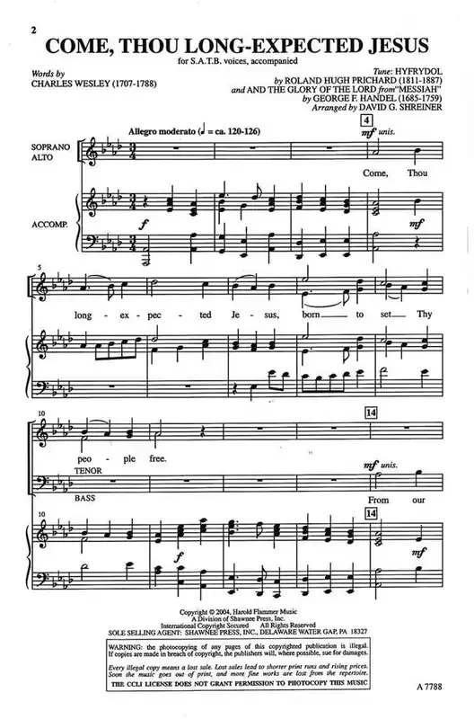 Come, Thou Long-Expected Jesus (Arr. David G. Shreiner) Gemischter Chor mit Begleitung