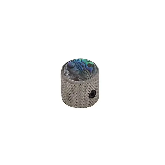 Dome knob with abalone inlay, 18x18mm with set screw, black nickel