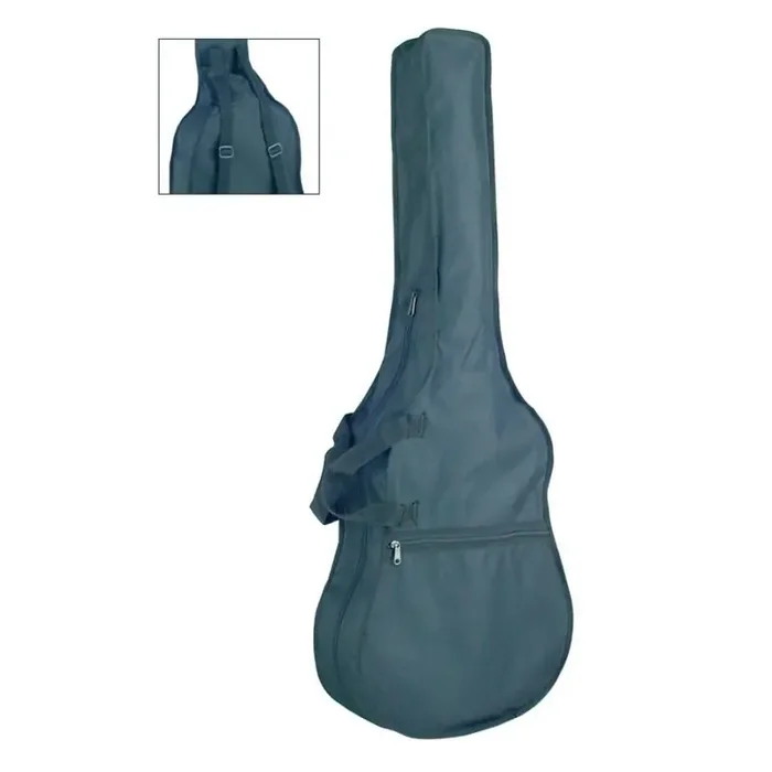 Draagtas voor klassieke gitaar, ongevoerd, nylon, 2 riemen, groot voorvak, zwart