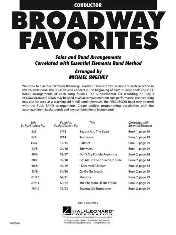 Essential Elements Broadway Favorites (Arr. Michael Sweeney) Blasorchester