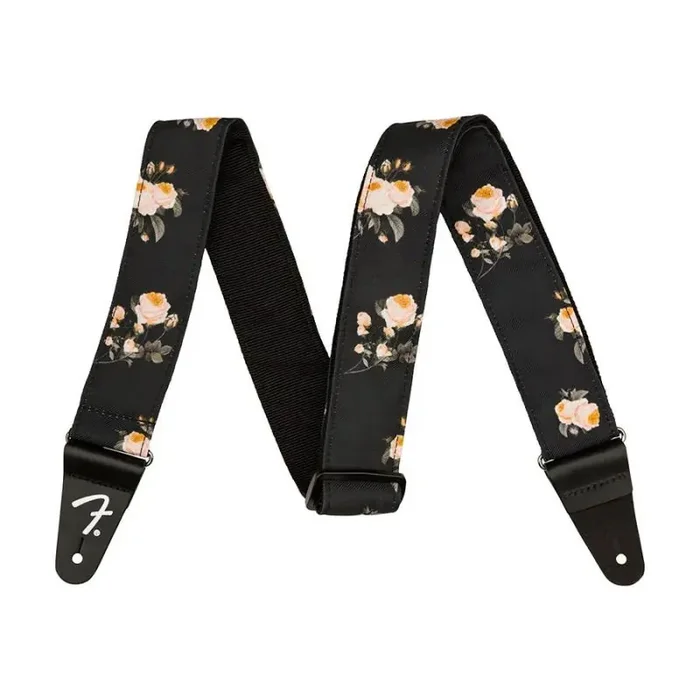 Fender 2″ guitar strap, Floral polyester twill fabric, black