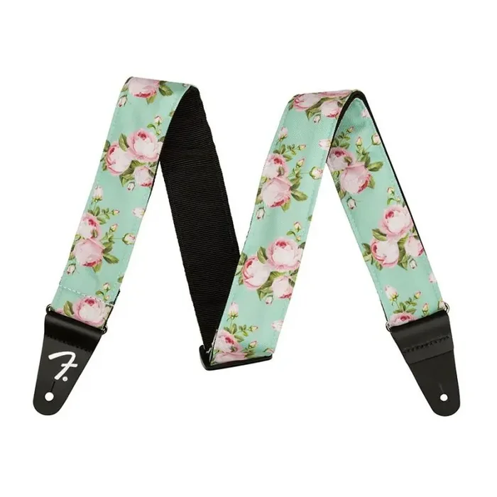 Fender 2″ guitar strap, Floral polyester twill fabric, surf green