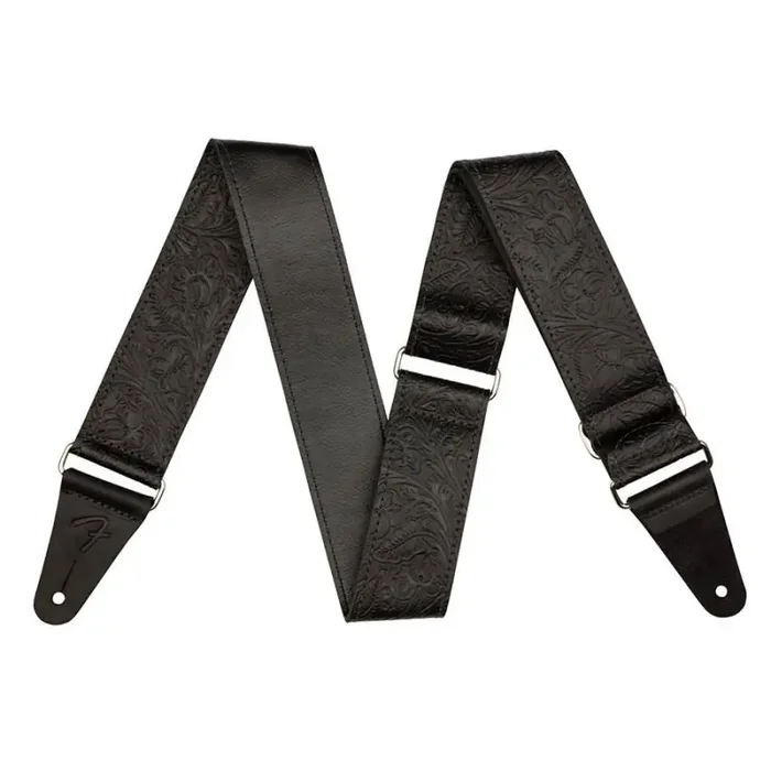 Fender 2″ guitar strap, tooled leather, black