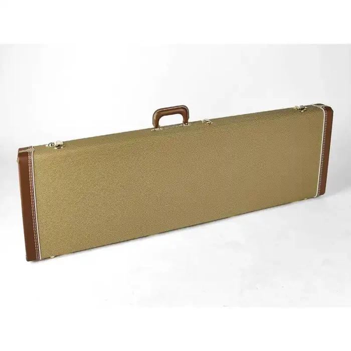 Fender deluxe case for Precision Bass leather handle and ends tweed & red poodle plush interior