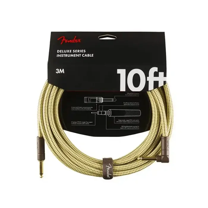 Fender Deluxe Series instrument cable, 10ft, 1x angled, tweed