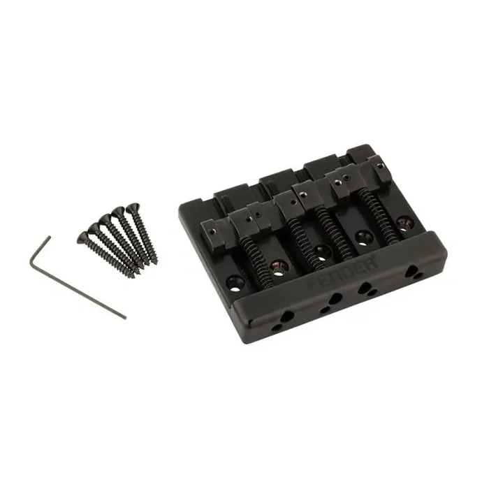 Fender Genuine Replacement Part Himass 4-string bass bridge assembly with zinc saddles, black