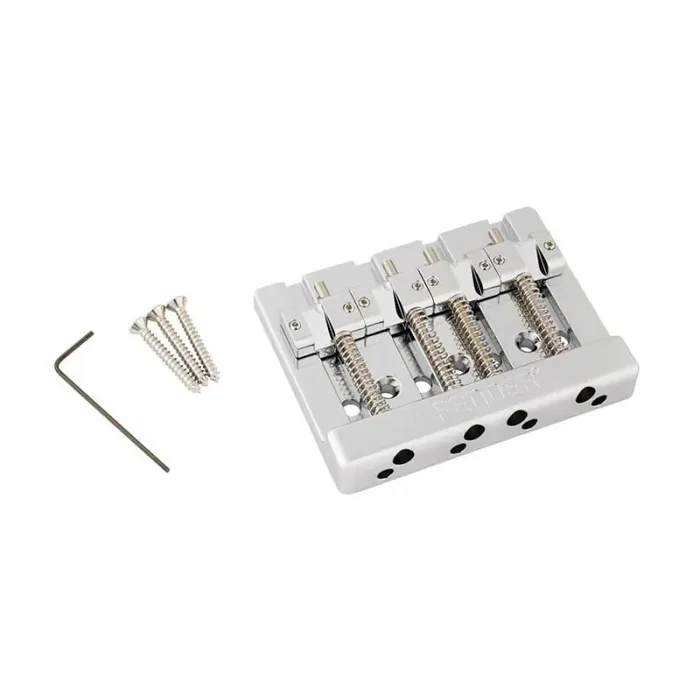 Fender Genuine Replacement Part Himass string-through 4-string bass bridge assembly with brass saddles, chrome