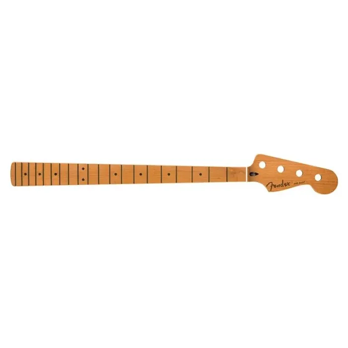 Fender Genuine Replacement Part satin roasted maple Jazz Bass neck, 20 jumbo frets, 12″, maple, flat oval shape