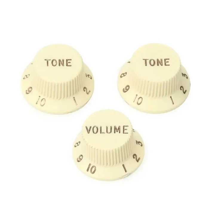 Fender Genuine Replacement Part strat knobs, left-handed, 1V + 2T, aged white