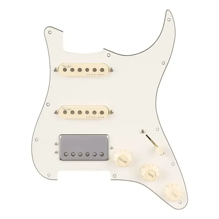 Fender pre-wired Strat pickguard, quadra tap/ultra noiseless HSS, 11 hole, parchment