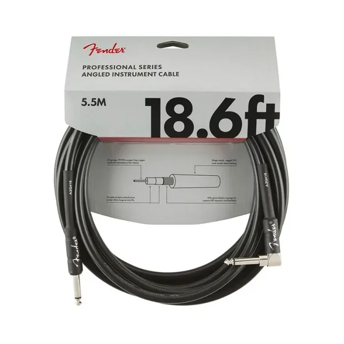 Fender Professional Series instrument cable, 18.6ft, 1x angled, black
