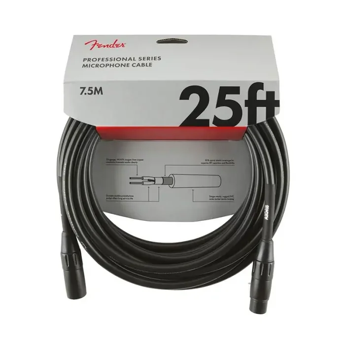 Fender Professional Series microphone cable, 25ft, black