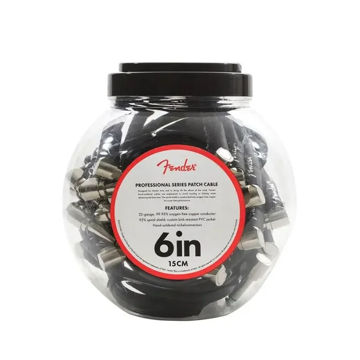 Fender Professional Series patch cables, (bowl 20pcs), 6″, 2x angled, black