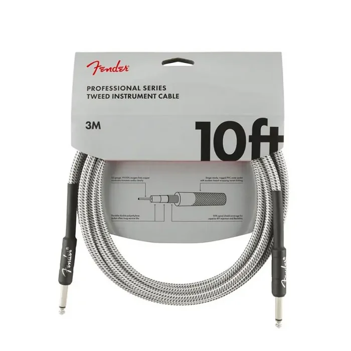 Fender Professional Tweed instrument cable, 10ft, white tweed