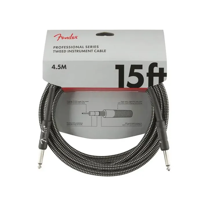 Fender Professional Tweed instrument cable, 15ft, gray tweed