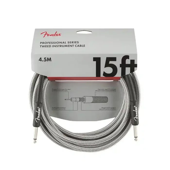 Fender Professional Tweed instrument cable, 15ft, white tweed