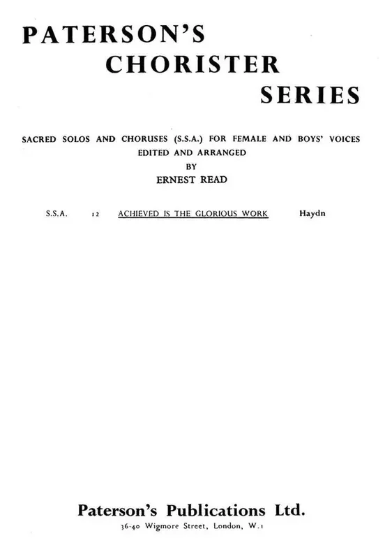 Franz Joseph Haydn Achieved Is Glorious Work Frauenchor mit Begleitung