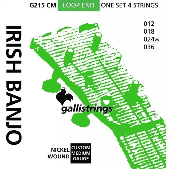 Galli string set Irish tuning tenor banjo nickel wound, loop end, custom medium gauge, 012-018-024w-036