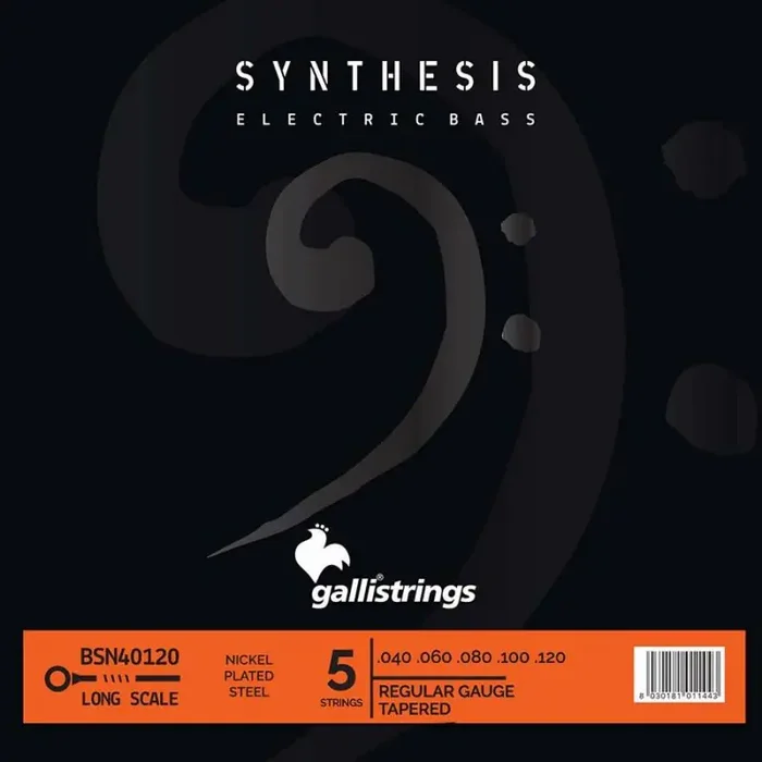 Galli Synthesis 5-string set electric bass, nickel and steel double winding, regular tapered, 040-060-080-100-120