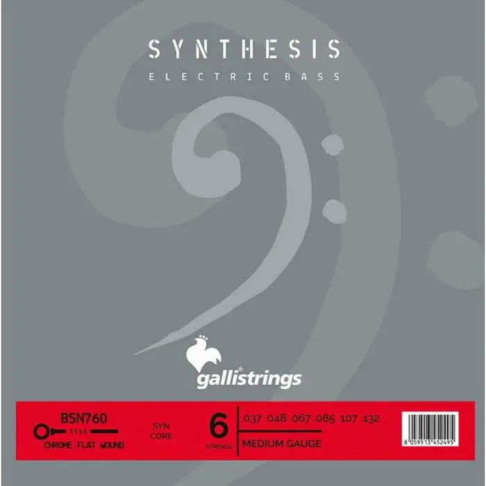 Galli Synthesis 6-string set electric bass, synthetic and chrome flatwound, medium, 037-048-067-085-107-132