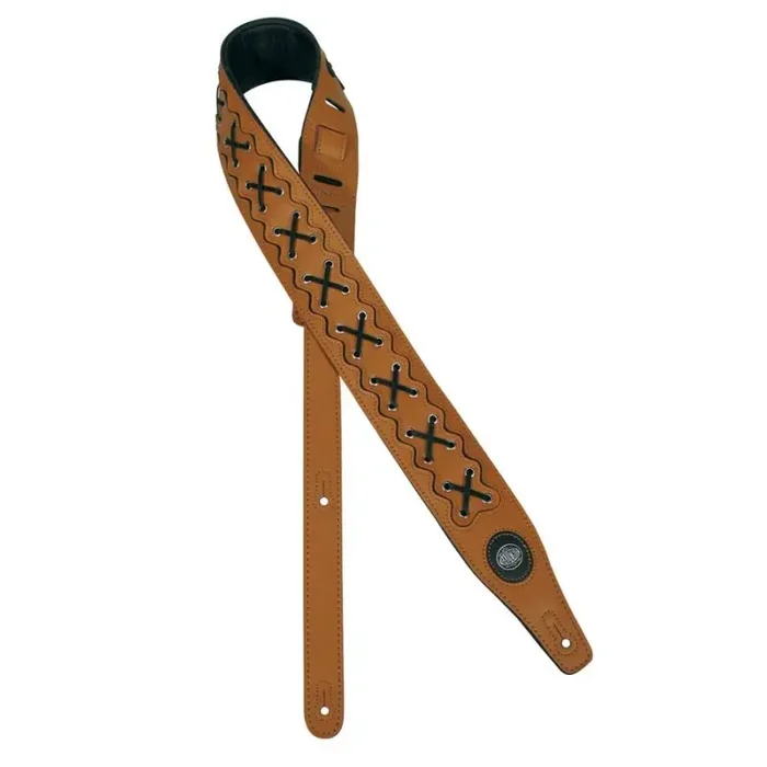 Gaucho Buffalo Lace Series gitaarriem, topkwaliteit leder, geveterd, lichtbruin